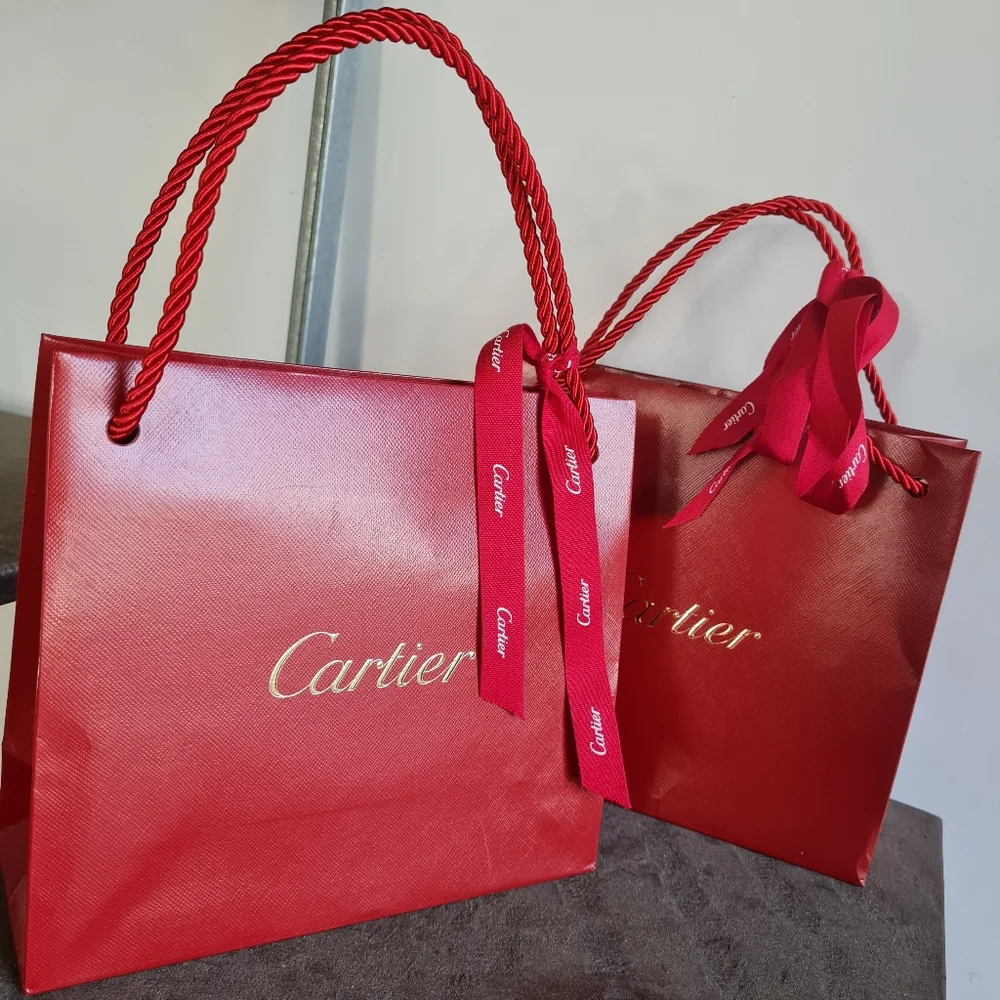 CARTIER fancy red GIFT BAGS with Ribbons - Set of 2 - AUTHENTIC!